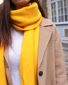 a woman wearing a yellow jacket and a yellow tie 